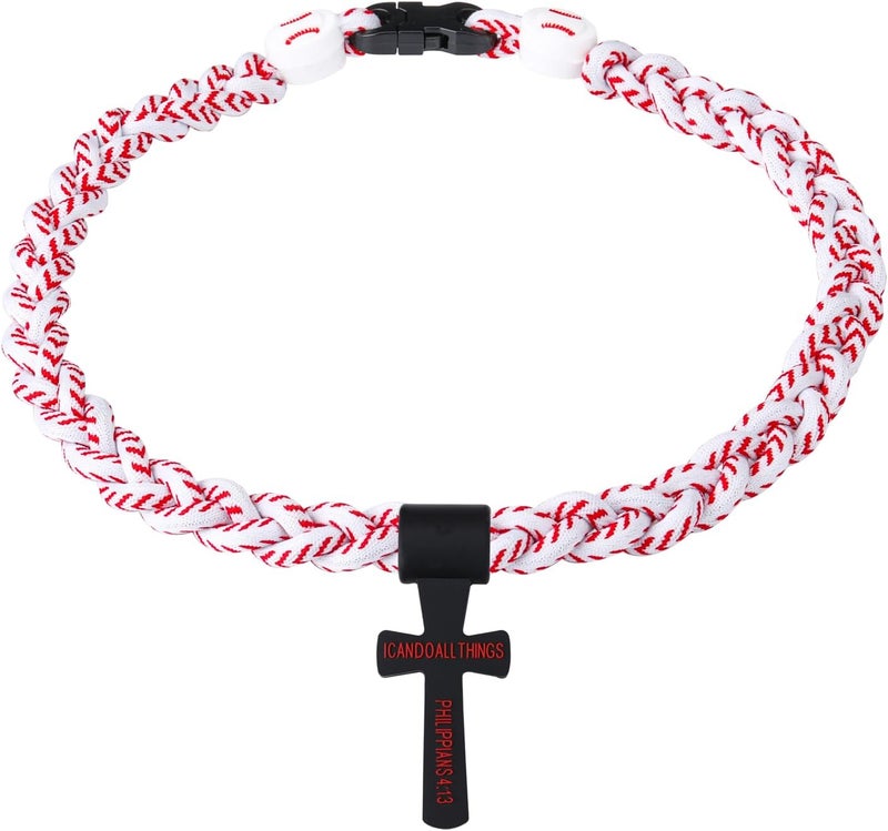 Hawflu Baseball Necklace with Cross Pendant Fashion Three Braided Rope Tornado Design for Sports Fan Baseball Theme Party Gift Idea, 18 Inch - Image 1